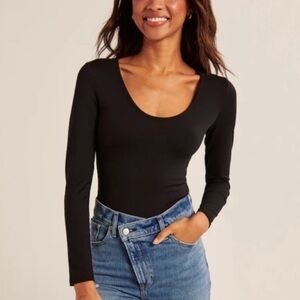 NWT Abercrombie Soft A&F Round Neck Long Sleeve Black Thong Bodysuit Medium